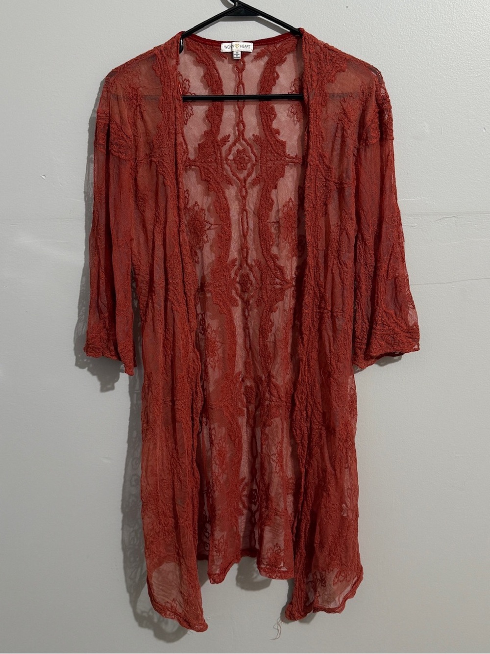Woven Heart Top Womens Medium Lightweight Kimono Sheer Floral Duster Long